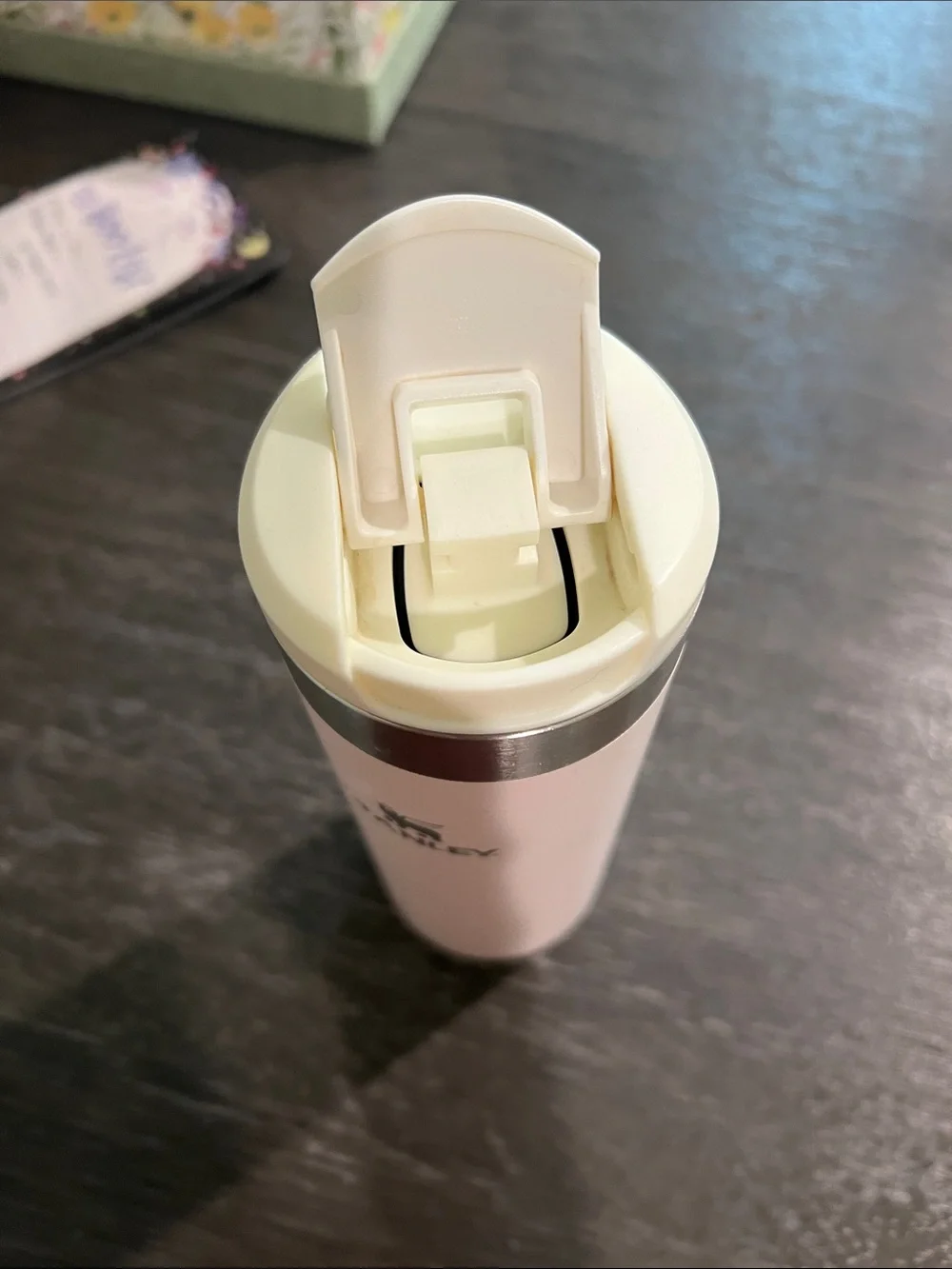 Stanley light pink and shimmer  Travel Tumbler with Silver Accents - Picture 2 of 6